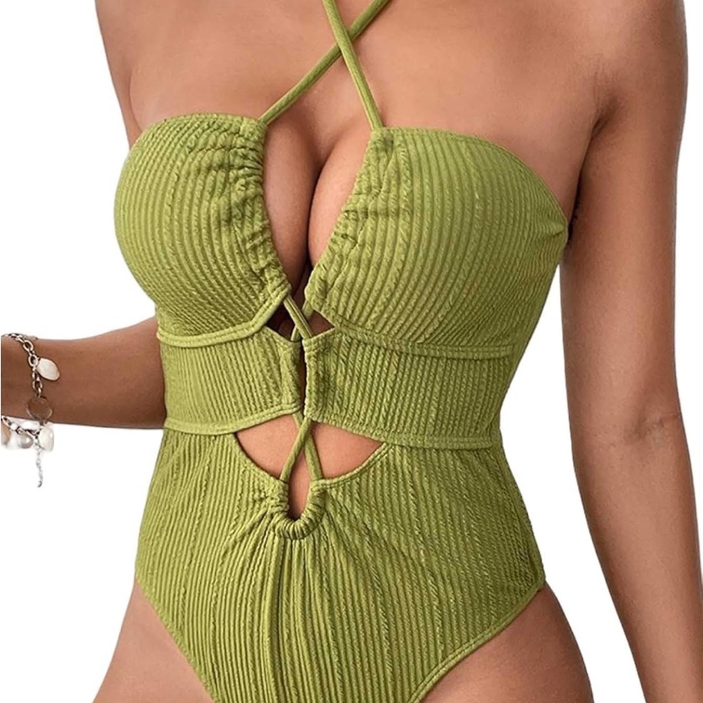 Green Ribbed One-Piece Swimsuit